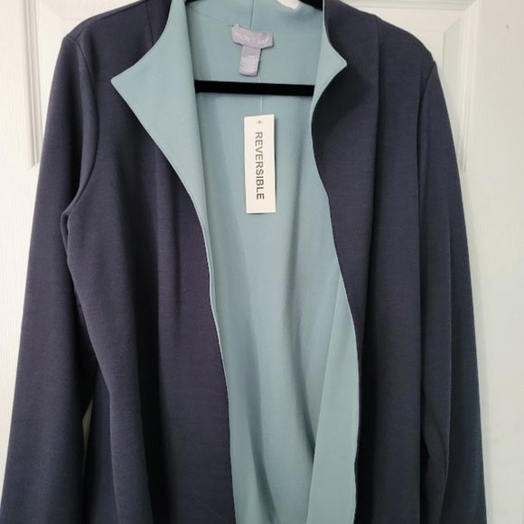 NWT Modern Soul reversible open front jacket dark‎ and seafoam blue Size… - Picture 1 of 6